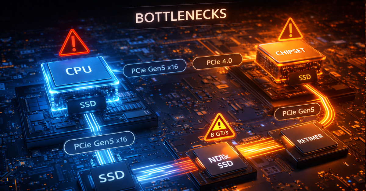 PCIe platform bottlenecks: CPU, chipset, retimer
