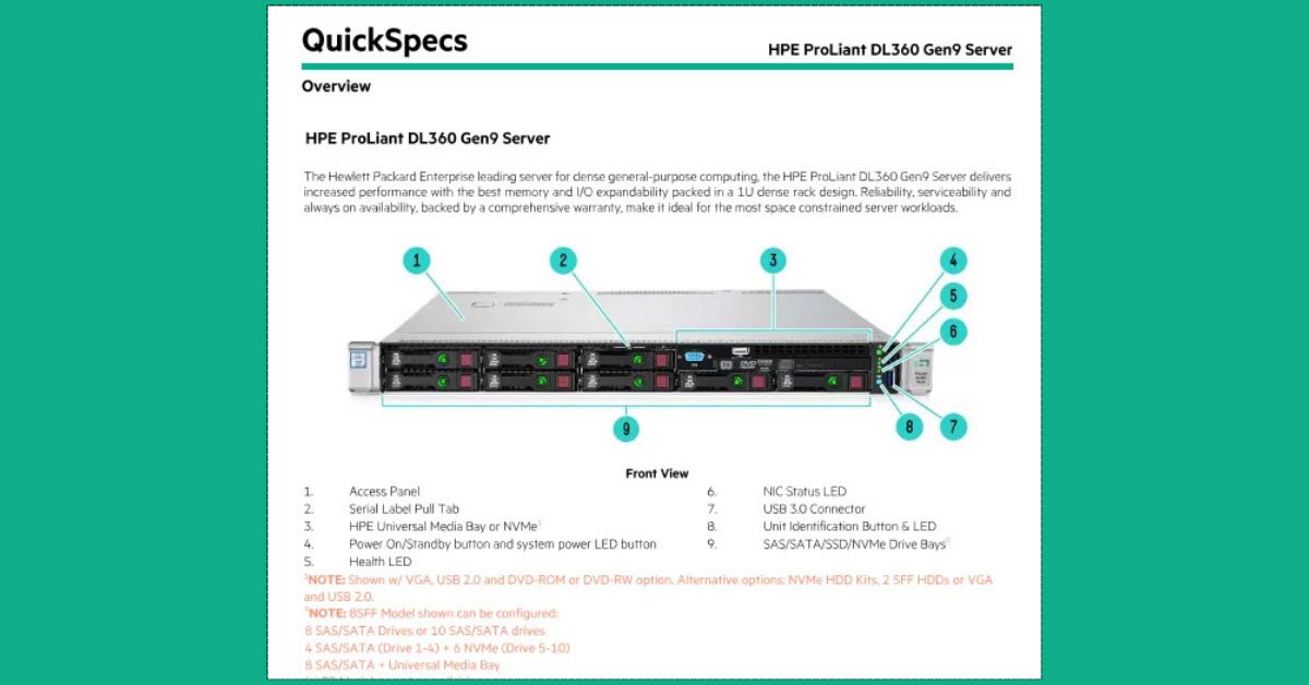 Передняя панель HPE ProLiant DL360 Gen9