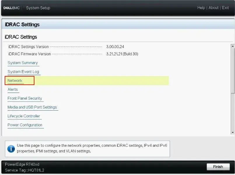 System Setup > iDRAC Settings > Network