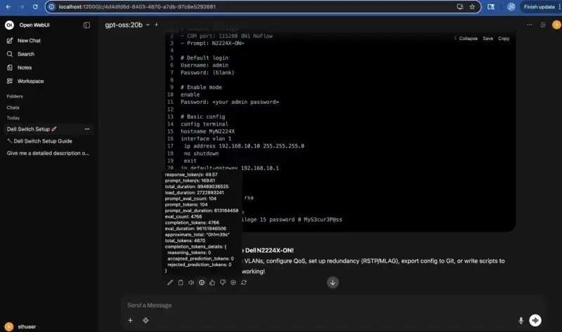 NVIDIA DGX Spark Open WebUI Ollama Gpt Oss 20B Performance
